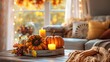 © AkuAku - Cozy autumn home photo with fall decorations and space in circle