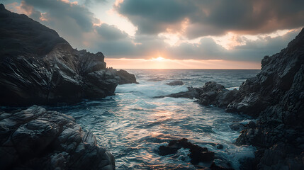 Wall Mural - The ocean is calm and the sun is setting
