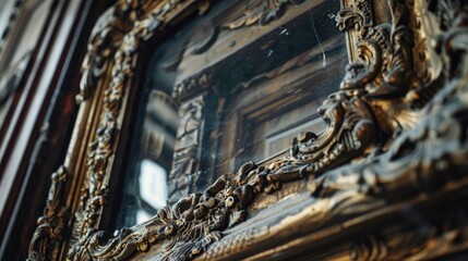 Wall Mural - Old wooden frames with intricate carvings and gilded details