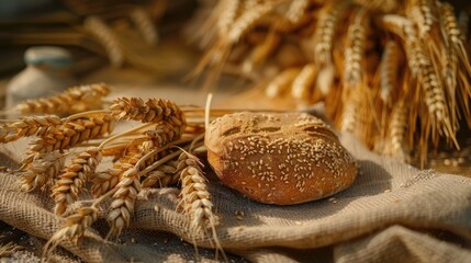 Wall Mural - Composition of wheat ears and bread