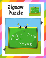 Wall Mural - Jigsaw Puzzle. Cut and play. Square puzzle. Logic game for kids. Activity page. Cutting practice for preschool. cartoon character. Vector illustration.