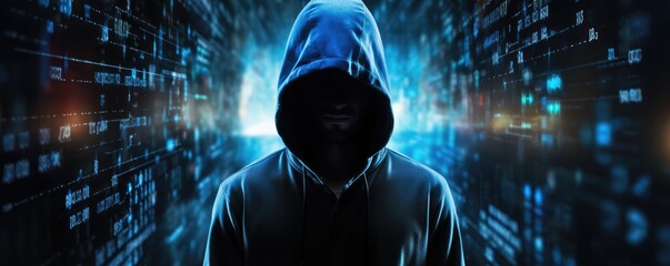 Wall Mural - computer hacker on binary code background illustration