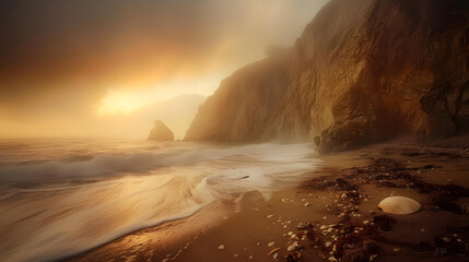 Wall Mural - The ocean waves are crashing against the rocks, creating a beautiful