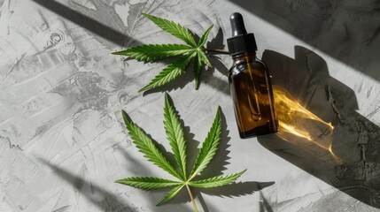 Poster - Cannabis plant extract for treatment and shadow on gray background