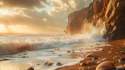 Wall Mural - The ocean waves are crashing against the rocks, creating a beautiful