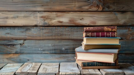 Canvas Print - Books on wooden table with room for text