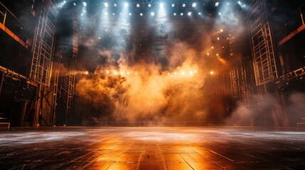 Sticker - An empty stage with dramatic lighting and smoke effects