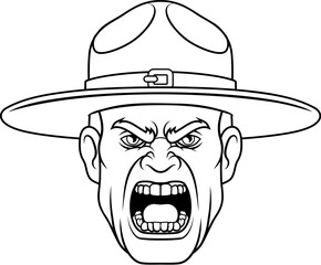 Canvas Print - An angry drill instructor or sergeant bootcamp army soldier cartoon character