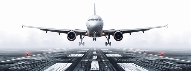 Airplane taking off from runway isolated on white background