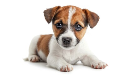 Wall Mural - 8 year old Jack Russell Terrier puppy on white background