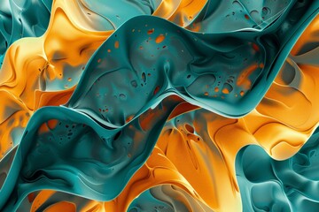 Aufkleber - This artistic image showcases fluid and dynamic swirls of teal and gold hues, creating a visually engaging and fluid composition suitable for various creative projects.