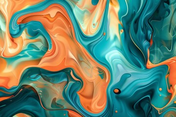 Aufkleber - This image captures a vibrant mix of teal and orange swirling patterns, creating a dynamic and fluid abstract design that evokes movement and energy.