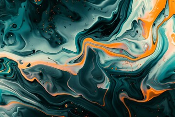 Poster - This image presents abstract waves in shades of teal and orange. The swirling design encapsulates dynamic movement and creates a fluid, vibrant visual experience.