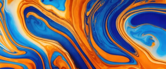 Wall Mural - Orange and blue color with golden lines liquid fluid marbled texture background