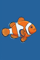 Wall Mural -  An orange-and-white fish floats atop clear water, surrounded by a blue sky background