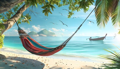 Wall Mural - Tropical Paradise: Hammock On Sandy Beach