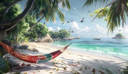 Canvas Print - Tropical Beach Hammock Paradise