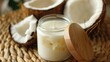 © AkuAku - Coconut scented candle in glass jar with wooden lid for home aromatherapy