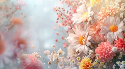 Wall Mural - Flower bouquet background with space for text Elegant floral image for invites