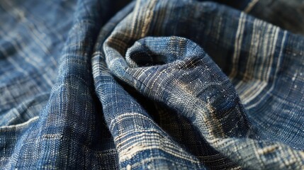 Canvas Print - Vintage textured blue striped denim linen with a worn look