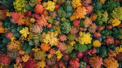 Poster - Aerial view of colorful autumn maple leaves without moisture