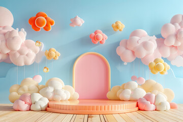 Wall Mural - Circular base, clouds, display stand