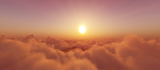 Wall Mural - above clouds fly sunset sun ray