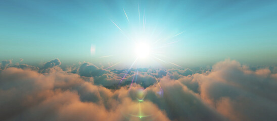Wall Mural - above clouds fly sunset sun ray