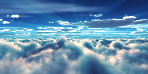 Wall Mural - above clouds fly sunset sun ray