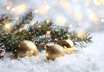 Sticker - Sparkling Gold Christmas Ornaments in Snow