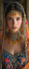 Wall Mural - close up of young indian woman wearing luxurious jewelry