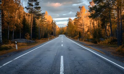 Sticker - Autumn Road Through Scandinavian Forest