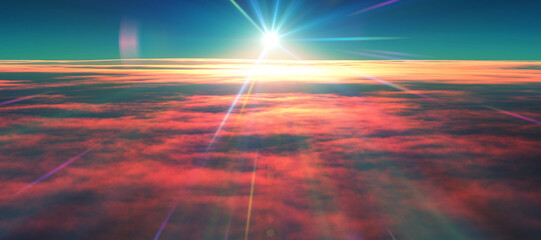 Wall Mural - above clouds fly sunset sun ray