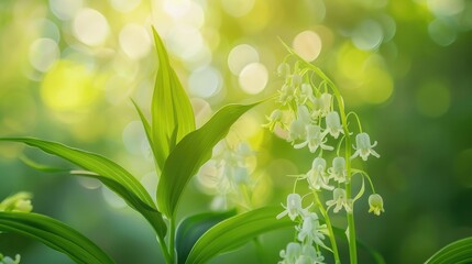 Poster - Close up of Flowering Solomon s Seal on Blurred Background