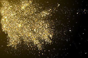 Wall Mural - golden glitter fireworks explosion christmas abstract background. shimmer grains illustration. festi