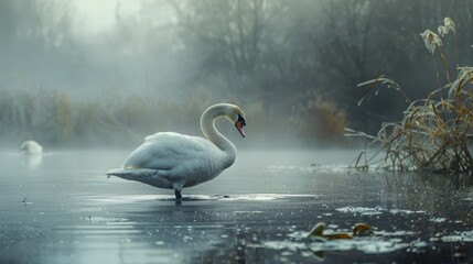 Canvas Print - Swan standing in a pond