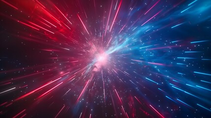 Sticker - Abstract Space Tunnel with Red and Blue Light Streaks