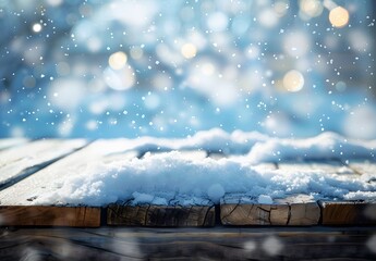 Sticker - Snowy Wooden Tabletop Winter Background