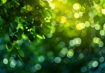 abstract green bokeh background with sunlight