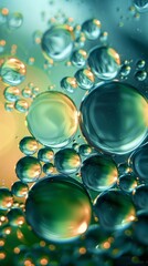 Canvas Print - oil in water bubbles with green-aqua colored gradient lighting 