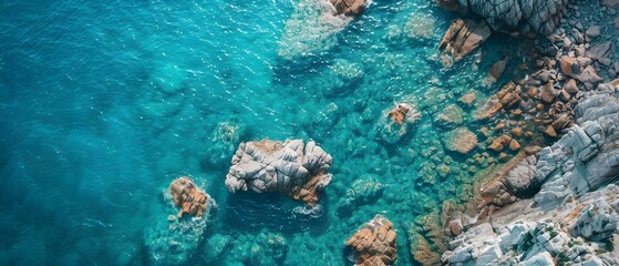 Sticker - Aerial View of Rocky Shoreline in Italy