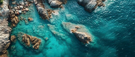 Wall Mural - Aerial View of Rocky Shore in Italy