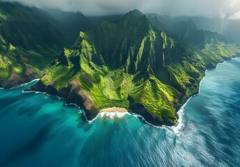 Wall Mural - Aerial View of Lush Hawaiian Coastline