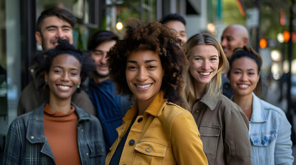 Wall Mural - A diverse group of people in American in a modern setting