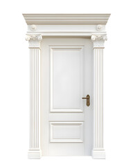 Classic white framed ancient door isolated on transparent background