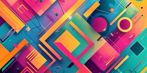 Wall Mural - Colorful geometric background with colorful shapes and patterns, vibrant colors and shapes, vector illustration, bold lines, colorful geometric pattern, colorful shapes, bold lines, vector art style