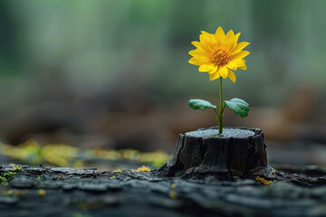 Green seedlings and yellow flowers