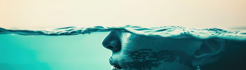 Canvas Print - Face Half Submerged in Water.