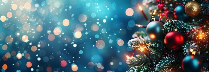 Poster - Festive Christmas Tree with Blue Bokeh Lights