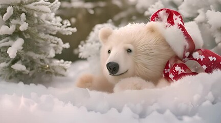 Wall Mural - Cristmas Festive, Polar bear decoration detail in snowy scene